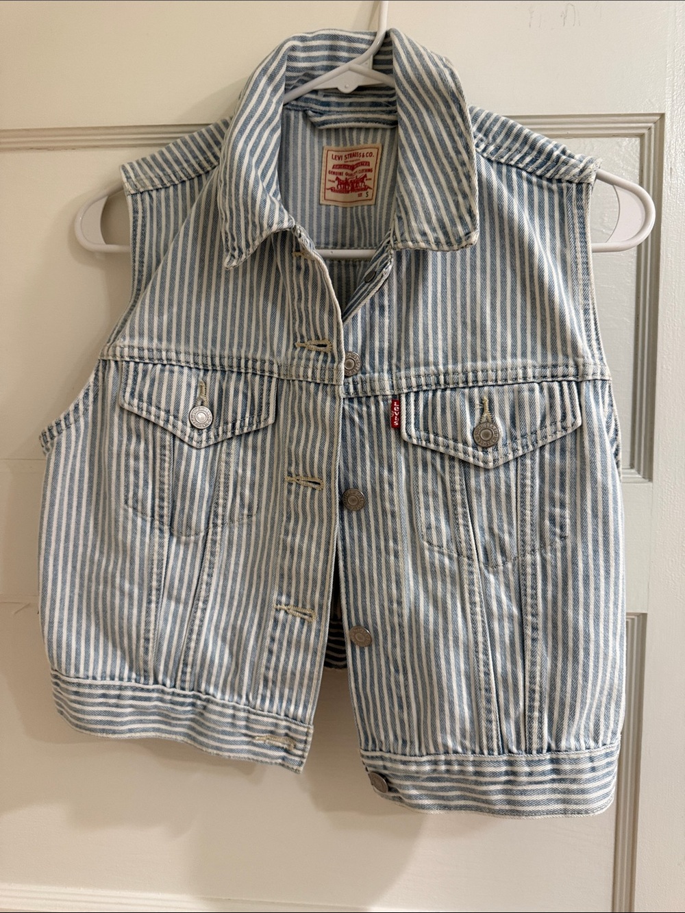 Levi's Kids Light Blue & White Striped Denim Vest
